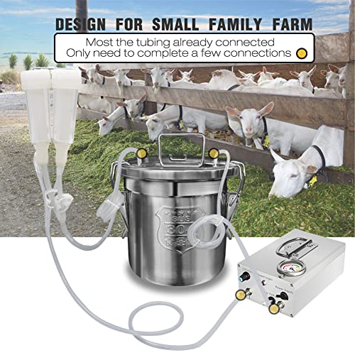 6L Goat Milking Machine, Pressure Gauge Pump Goat Milker (Pro Plus) | Hantop UnitedFarm, Portable Rechargeable Pump, Pulsation System, Speed Adjustable, Auto Stop, SUS304 Stainless Steel Bucket