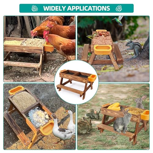Chicken Picnic Table, Chicken Feeder No Waste Handmade Carbonized Wooden, Large DIY Chicken Feeder Kit, Wild Bird, Duck & Squirrel Feeders, Mesh Bottom Keep Food Fresh and Dry Easy to Clean and Fill