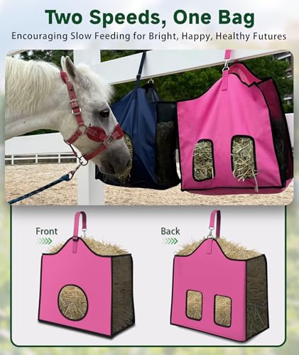 Hay Feeder for Goats and Horses - Slow Feed Design, Heavy Duty Hanging Hay Bag for Barn, Trailer & Paddock, Easy to Hang & Clean(1pcs, Pink) - color: 1pcs-pink
