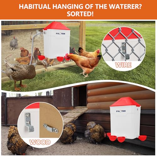 3 Gallon Automatic Chicken Waterer, Hands-Free Hydration | Float-Controlled Chicken Watering System, Stay-Clean Automatic Cups, Fits 3/4'' Faucet & Hose Directly, Standing/Hanging Use