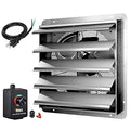 Simple Deluxe 20 Inch Wall Mounted Shutter Exhaust Fan with Speed Controller and Power Cord Kit, Aluminum, 1200 RPM, 3368 CFM, for Attic, Garage, Louvered Vent, Plant, Greenhouse, Silver - size: 20 Inch