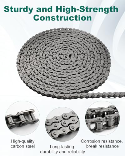 #428 Roller Chain for Sliding Gate Openers, 20 ft Carbon Steel Chain | Chain for Extension Sliding Automatic Gate Opener Garage Door Bike Go Kart Chain - style: #428