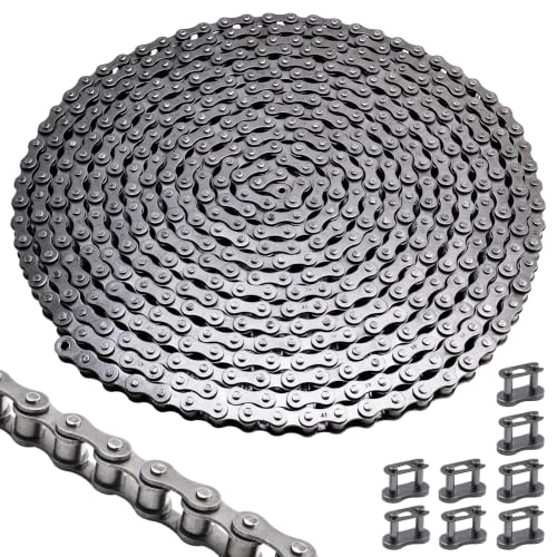 #41 Roller Chain 20 Feet for Electric Gate Openers with 8 Connecting Links, Carbon Steel Chains for Automatic Sliding Gate Opener Operator Garage Hanger Door Go Karts ATVs Dirt Bikes - size: 20 Feet