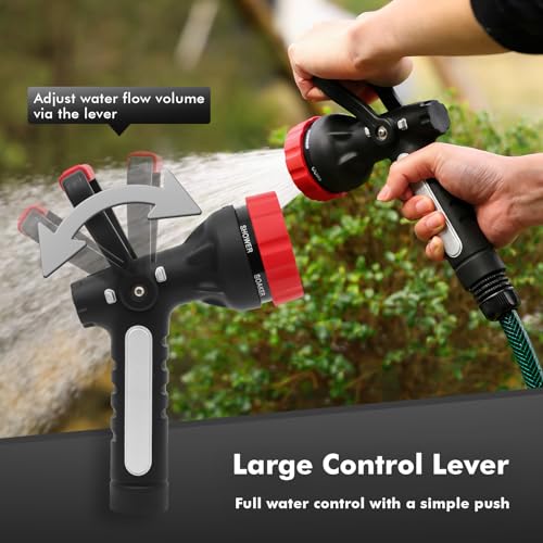 RESTMO Fireman Hose Nozzle Heavy Duty, Garden Hose Spray Nozzle for Outdoor | Lever Handle & Ergonomic Grip, 6 Classic Spray Patterns with Adjustable Flow Control for Watering, Cleaning - color: Red