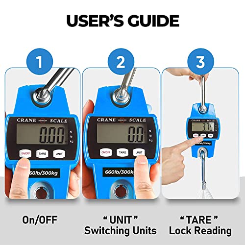 Digital Hanging Scale 660 LB 300 KG - Professional Heavy Duty Waterproof Fish Scale - Portable Durable Crane Scale for Luggage Weight Suitcase Hunting Farm Bike Bow Fish Weight Fishing Scale - color: Blue, size: Standard