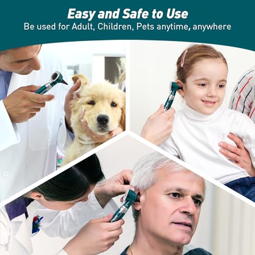 Scian Otoscope - Ear Scope with Light, Fiber Optic Otoscopes with Hard Plastic Case, Pocket Diagnostic Ear Infection Detector for Kids Adults Home Use (Green) - color: Green