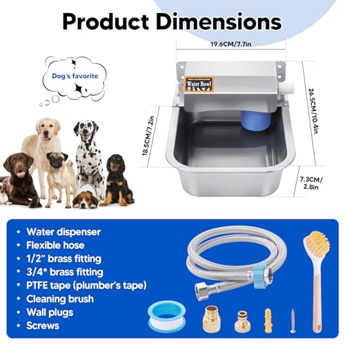 Automatic Water Dispenser for Dog, 3L Dog Water Bowl Dispenser, Stainless Steel Indoor/Outdoor Water Feeder Suitable for Dogs Livestock Chicken Horse, Easy to Clean - size: 3L