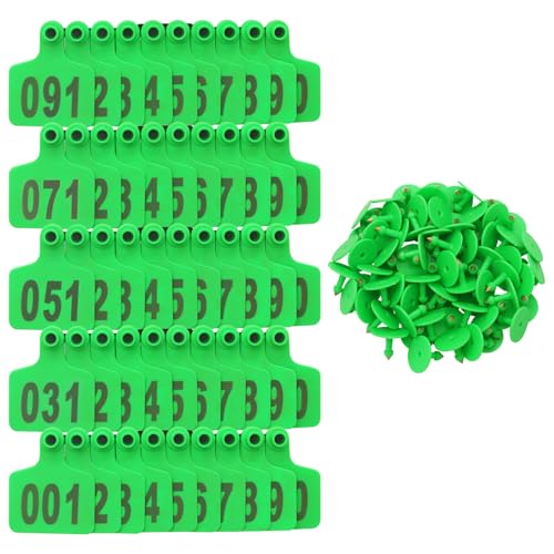 100PCS Cattle Ear Tags Numbered 001-100,Plastic Livestock Ear Tags with Animal Identification Tags for Cattle Cows Hogs Pigs Sheep Goats (Green) - color: GREEN