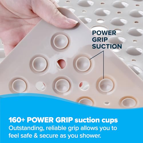 SlipX Solutions 21" Square Non Slip Shower Stall & Bathtub Mat, Tan | Anti Slip Essential Shower Mat For Bathers Of All Ages, 25% Stronger Suction Cups, Soft Underfoot, Machine Washable - color: Tan