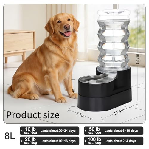 RIZZARI 8L Elevated Dog Waterer: Comfort Height Design | Gravity Fed/No Power Needed/Anti-Spill Base/for Senior Dogs & Large Breeds/Living Room/Garden/ Easy-Clean - color: Classic Black, size: 8L