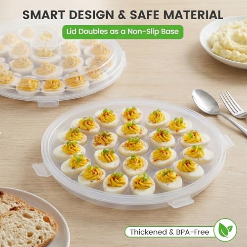 HAKSEN 3 PCS Deviled Egg Platter Carrier, Deviled Egg Containers with Lid | Eggs Holder Tray with 66 Slots for Party and Home Kitchen, Clear - style: 3PCS