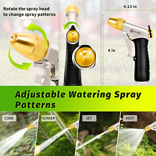 AUTOMAN Metal Hose Nozzle, High Pressure Garden Hose Sprayer, 100% Metal Water Hose Nozzle, Adjustable Watering Nozzle, Heavy Duty Garden Nozzle for Watering Plants & Lawns, Washing Cars & Pets - style: 4 Patterns W/ TPR