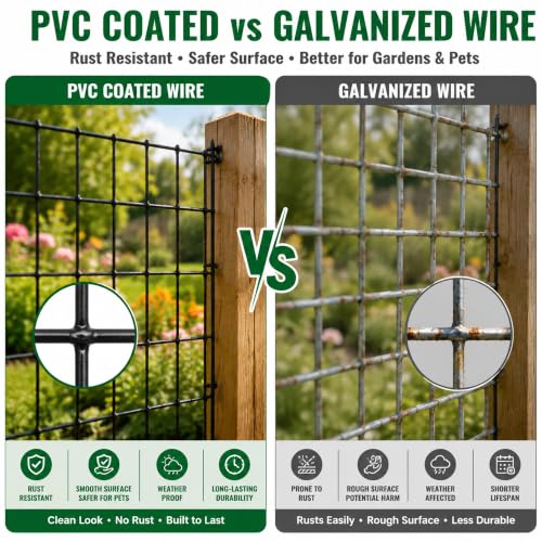 PVC Coated Welded Wire Mesh 16GA 36in x 50ft, 2x3 Mesh Black Fence Roll | Dog Fence Chicken Run Rabbit Enclosure Farm goat pens deer protection tree guards compost areas greenhouse perimeters - color: 16GA 36''×50'