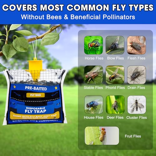 8 Pack Pre-Baited Fly Traps Outdoor Fly Bags for Patio Farm Ranch | 30g Dissolvable Bait Fly Hunter for Flying Insects, Weatherproof Outdoor Fly Bags, Fly Catcher for Chicken Coop Barn