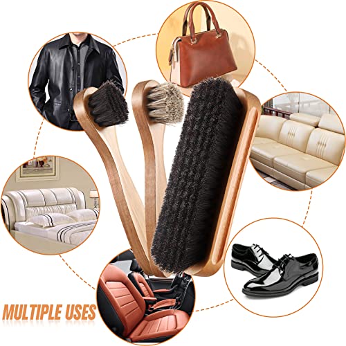 4 Pcs Horsehair Shine Shoes Brush Kit Polish Dauber Applicators Cleaning Leather Shoes Boots Care Brushes Suede Cleaner Brush with Microfiber Shoe Cloth(4 Pcs Style B) - style: 4 Pcs Style B