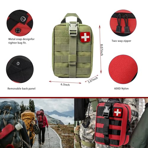 293Pcs/set - First Aid Kit Molle Pouches Emergency Survival Kit Suitable for Outdoor Activities, Home, School, Hiking, Car Travel and Camping - Quick Response First Aid Essentials (Olive Green) - color: Olive Green