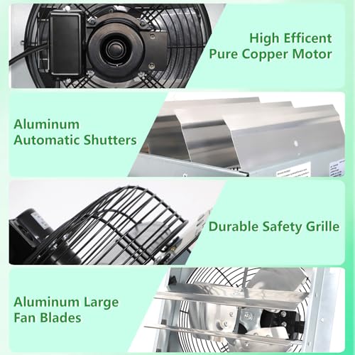 Shutter Exhaust Fan, 14 inch Wall Mount Attic Fans w/Speed Controller,1558 CFM,Chicken Coops Vent Fan for Greenhouse, Gable, Barn, Garage, Shed Ventilation Fan - color: With Speed Control, size: 14 inch