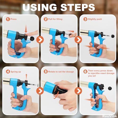 50ml Semi-Auto Repeating Livestock Syringe Gun, 5 Dose Settings | Ergonomic Grip, Clear Barrel & Luer Lock, Vet Injector for Cattle, Horses, Goats, Sheep & Pigs - color: Blue50ML