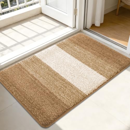 Kitinjoy Indoor Outdoor Door Mat, 44x32 Non-Slip Dirt Trapper Doormats | Camel Low-Profile Washable Inside Entrance Front Floor Mat, Sturdy Soft Entry Striped Doormats for Entryway - color: Camel, size: 44'' X 32''