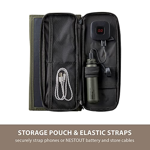 ELECOM NESTOUT Portable Solar Panel, Dual USB-A Ports, 28W Power Generation Charger for Phone Camping, Durable Water-Resistant Ripstop Nylon, Foldable Lightweight, Adjustable Stands (4-Panel) - color: 4-Panel