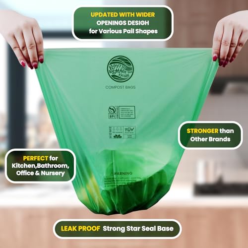 Compost Bags 1.3 Gallon,150 Count,Compostable Small Trash Bags for Kitchen Countertop Compost Bin 0.75, 1,1.2, 1.3Gallon,ASTM D6400, US BPI and Europe OK compost HOME certified - color: 1.3G-150count
