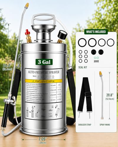 Stainless Steel Sprayer 3 Gallon - Steel Hand-Pump Sprayer, with 3.3-inch Reinforced Hose - Garden Sprayer for Home, Gardening, Ground Cleaning(3Gallon) - style: 3 Gal