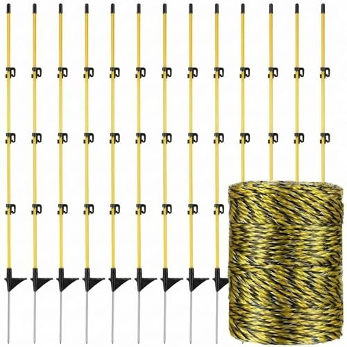 36 Pcs 45 Inch Electric Fence Posts for Sheep, Lamb,Yellow Black | 328 ft Electric Fence Poly Wire – Easy Step-in Temporary Fencing Kit for Deer, Livestock, Garden, Backyard, Farm