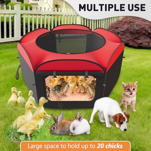 Chicken Brooder with Cover - Dual Door Collapsible Large Brooder Box for Chicks Starter Kit, Sturdy Baby Chicken Coop Chick Enclosure Tent, Chick Brooder Pen for Chick, Duck and Quail - color: Red - Chicken Brooder Playpen