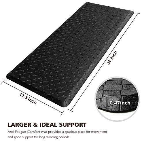 HappyTrends Kitchen Mat Cushioned Anti-Fatigue Kitchen Rug,17.3"x39",Thick Waterproof Non-Slip Kitchen Mats and Rugs Heavy Duty Ergonomic Comfort Rug for Kitchen,Floor,Office,Sink,Laundry,Black | Thick,Soft and Waterproof Non-Slip Mats and Rugs Heavy Duty