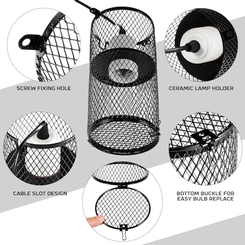 2 Pcs 4 Inch Reptile Heat Lamp Guard Anti Scald,White, Black | Heating Lamp Holder, Mesh Cage, with 150w Ceramic Heat Emitter, Basking Anti Scald, Reptile Lizard Protection, Without Bulb - color: White
