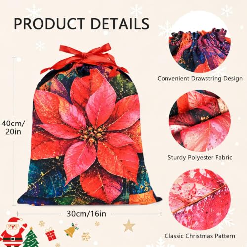 KzgtY Christmas Flowers 2PCS Gift Bags with Drawstring, 16 x 12 Inch Reusable Present Sacks for Christmas,Brithday, Holidays,Parties & Gift Packaging - color: Christmas Flowers