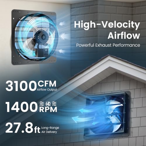 Xcity 24" Smart Shutter Exhaust Fan with Remote, 150W | Remote-controlled 3100 CFM exhaust fan with variable speed, timer and 6 ft power cord for easy setup - size: 24 Inch
