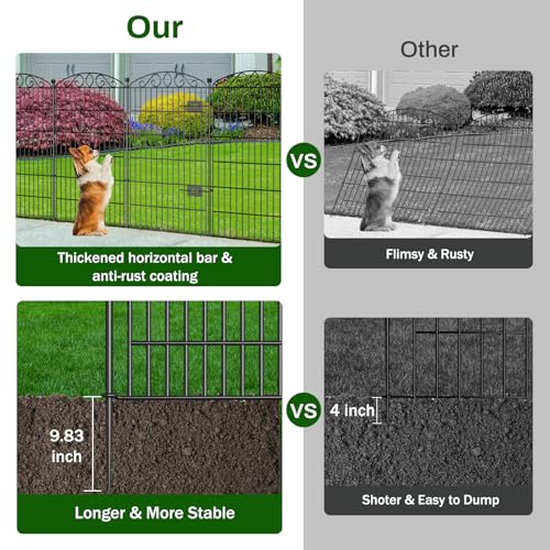 12 Panel No Dig Decorative Garden Fence with Gate 42" H x 25.67'L for Dogs | Rustproof welded metal with deep stakes for outdoor yards and patios. Arched modular design contains rabbits, small animals. - size: 42 in(H)