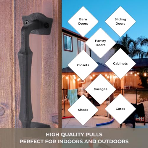 2-Pack 10 Inch Colonial Tapered Barn Door Handle - Black Cast Iron Pull for Sliding Doors, Gates, Sheds, Fences, Closets - Indoor Outdoor Farmhouse Hardware - size: 10" - 2 Pack, style: Colonial Tapered