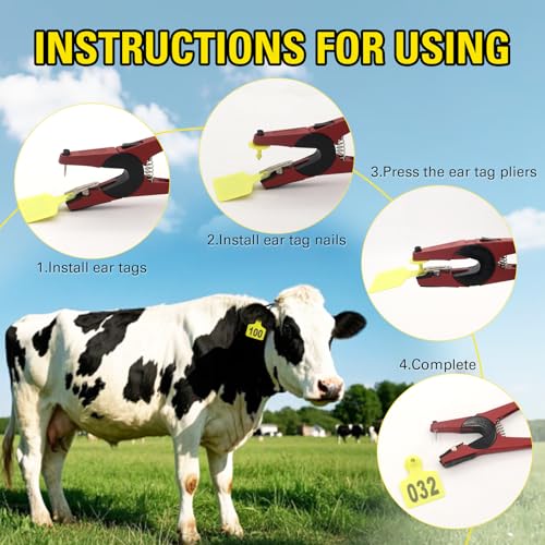 Cattle Ear Tags 001-100, 100Pcs Plastic Livestock Ear Tag for Cows Goats Sheep Pigs with Pliers Applicator & 2 Pins, Animal ID Tags for Ranch Farm Herd Tracking, Laser Print (001-100, Yellow) - color: Yellow