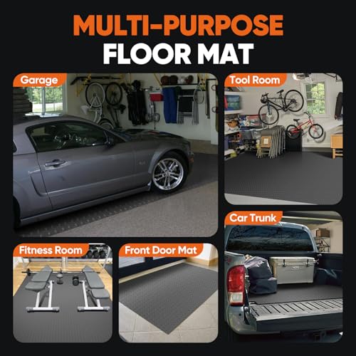 Garage Floor Mat, 7.5x17 FT Rubber Flooring Roll, Non-Slip Shop Flooring | PVC Garage Floor Covering, 2.0mm Thickened Diamond Plate Rubber Mat, Waterproof Garage Floor Mats for Under Car, Golf Cart