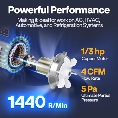VIVOHOME 110V 1/3 HP 4 CFM Single Stage Rotary Vane HVAC Vacuum Pump | Auto AC Vacuum Pump for Mini Split Automotive Air Conditioner R134a R12 R22 R502 R410a AC System with Oil Bottle - color: Blue, size: 4 CFM