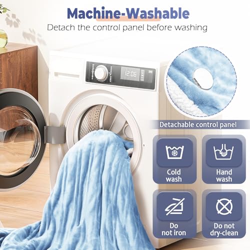 Wearable Heated Blanket with Foot Pocket, Electric Wearable Throw Blanket with Sleeves, Hood, Portable Heated Blanket with 8 Heat Settings, 1-10 Hours Auto Shut-off, Gift for Family, Friends, 50*70" - color: Light Blue