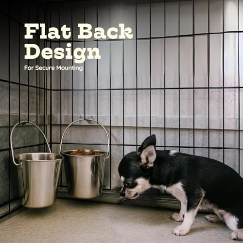 Flat Side Stainless Steel Bucket 4 Quart Hanging Feeding Pail for XL Dogs Cats Goats Sheep, Fits Kennel Cage Compatible, Heavy Duty Food and Water Feeder, 1 Gallon Silver Buckets 2 Pack - size: 4 Quart (Pack of 2)
