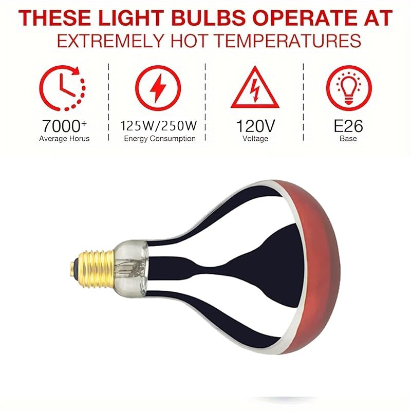 Heat Lamp Bulb R40 250 Watt 2 Pack Painted Red Infrared Glass Lamp Bulb for Food Service, Brooder Bulb, Chicks, Pet, Bathroom.