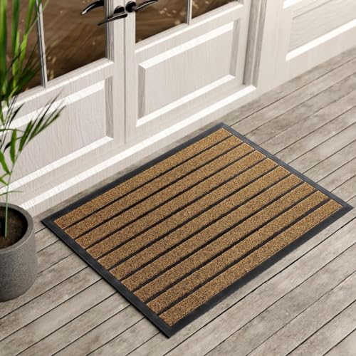 ubdyo Extra Durable Door Mat Outside Entrance (36" x 24", Bright Brown) | Dirt Trapping, Non-Slip Backing, Indoor or Outdoor Use, Welcome Mat, Low Profile, Natural Rubber, Stain Fade Resistant - color: Bright Brown, size: 36" x 24" (Rectangular)