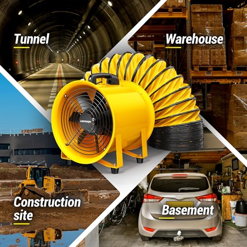LDHTHOPI 12 Inch Blower Exhaust Fan, 3500CFM & 550W Portable Air Mover with 33ft Flexible Duct, Low-Noise Dust Extractor for Extraction and Ventilation, Yellow - color: Yellow-33