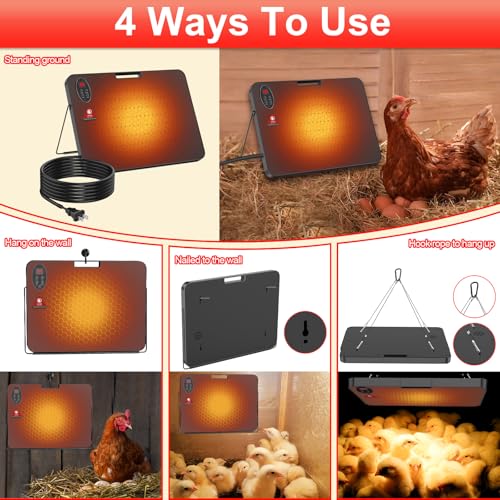 Chick Brooder Heater,200 Watts Radiant Heat Panel with Overheating Protection,Smart Brooder Chick Heater with Adjustable Temp (86~194℉) & 12H Timer,Remote Control,Safe Chicken Heater for Winter Pets