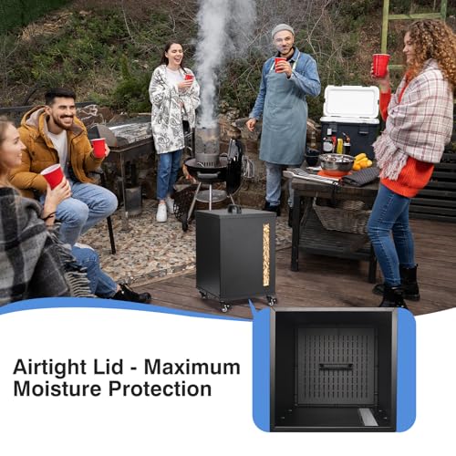 Rayzi 66lb Wood Pellet Storage Bin, Fuel Pellet Carbon Steel Container | Outdoor Waterproof Storage Bin & Rust-Resistant Metal Storage for Wood Pellets, Animal Feed, Charcoal