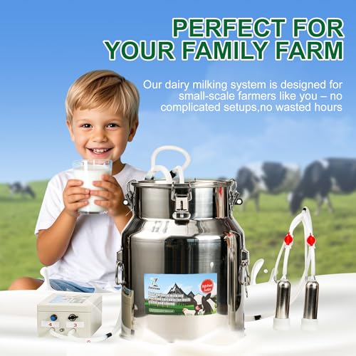 Upgrade 2-in-1 Goats and Cows Milking Machine, 3.7Gal/14L Food-Grade Stainless Steel Bucket with 5200mAh Built-in Rechargeable Battery, 4 Teat Cups, Cordless Pulsation Vaccum Electric Milking Machine - size: 14L