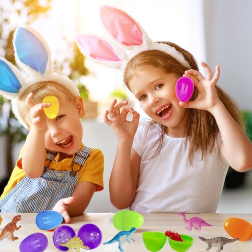 BAINFE 24Pack Easter Eggs with Dinosaur Toys Easter Basket Stuffers Easter Party Favors for Kids Easter Egg Hunt Filler Classroom Prizes