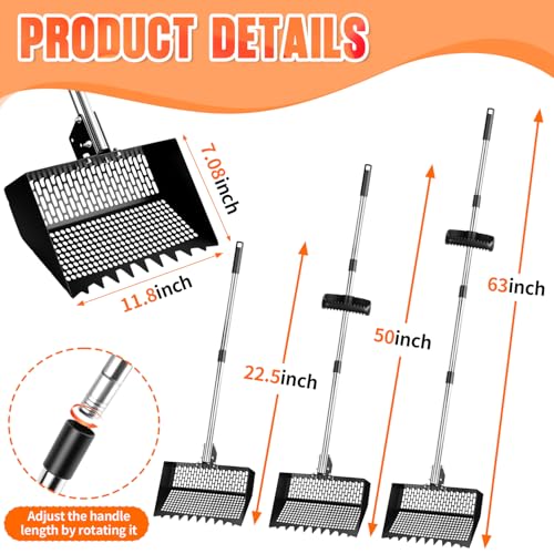 Chicken Poop Scooper, Adjustable Angle Chicken Coop Cleaning, 3-in-1 Sand Rake with Sifting Panels for Hen/Pet House Bedding Management, 304 Stainless Steel Chicken Coop Accessories