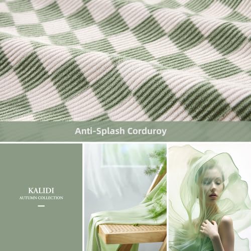 KALIDI Corduroy Tote Bag, Large Slouchy Hobo Messenger Crossbody Bag | Anti Splash Zipper Side Pockets Shoulder Bag Adjustable Strap Lightweight Casual Work Shopping Women - color: Green Checkered
