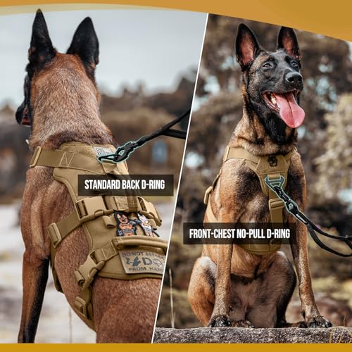 OneTigris Escape Proof Dog Harness, No Pull Dog Harness with Handles, Tactical Multi-Use Support Dogs Harnes for Large Dogs Everyday Wear Walking Hiking Training (Brown, X-Large) - color: Brown, size: X-Large