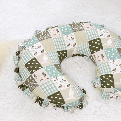 Ruffled Nursing Pillow Cover, Removable Stretchy Case for Breastfeeding Pillows, Ultra Soft and Breathable Feeding Pillow Slipcover with Modern Design Lace for Infant Girls Boys, Mallard Duck